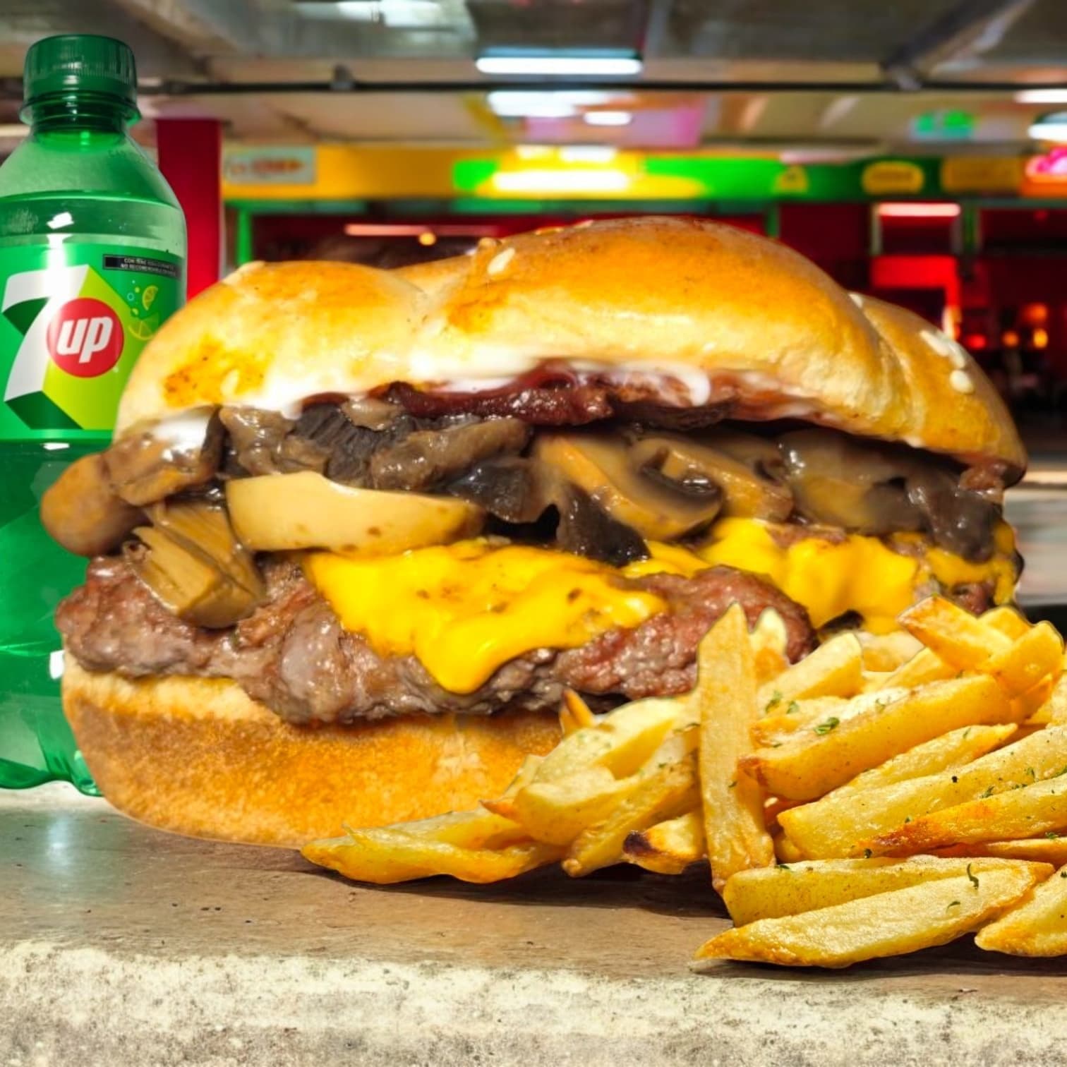 Combo Cheeseburger Con Champiñones 🍔+🍟+🥤