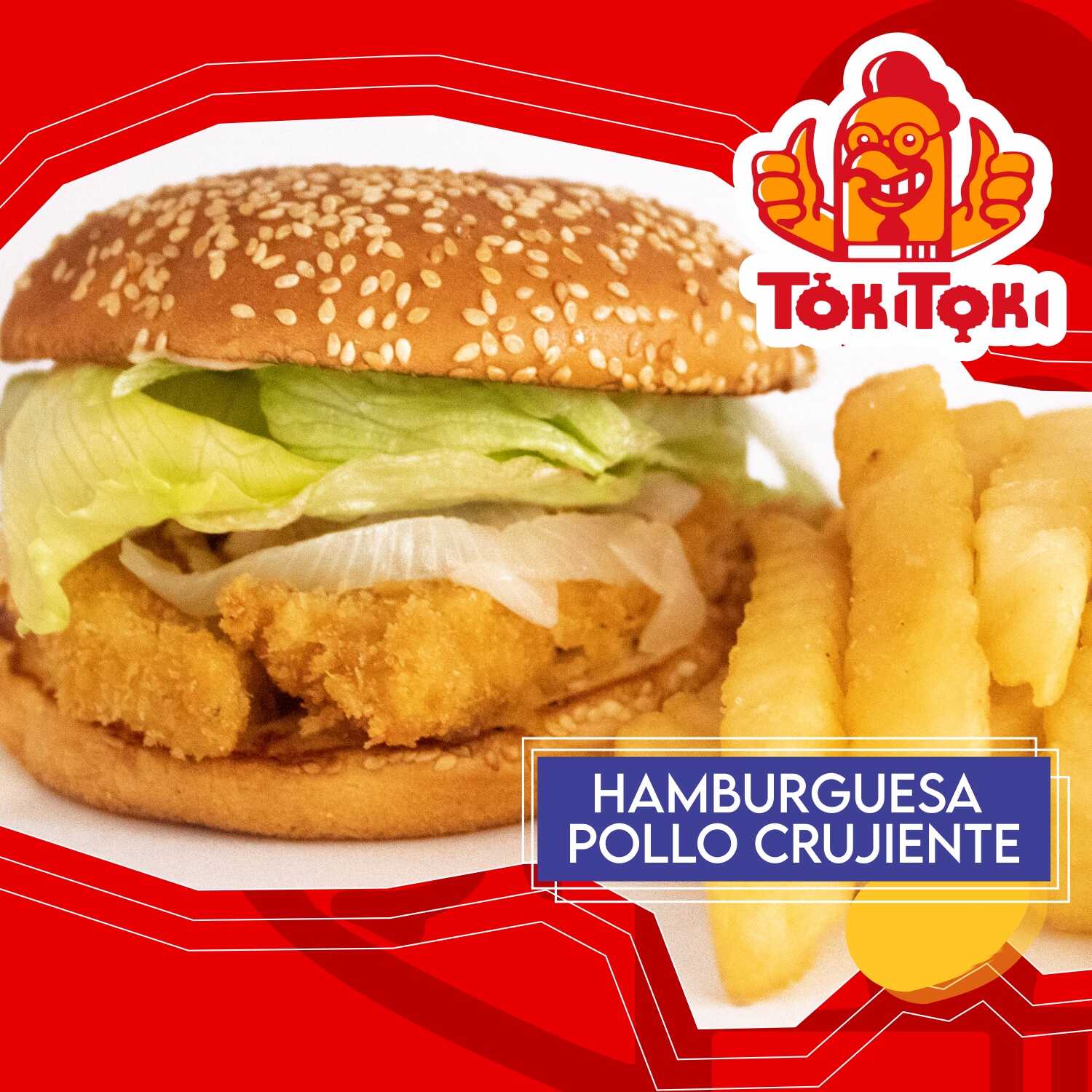Hamburguesa de Pollo Crujiente con Papas
