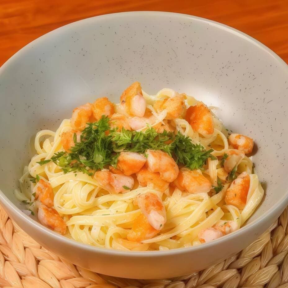 Pasta Carbonara y Langostinos