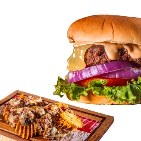 DELUX BURGER CON PORCION DE PAPA NACHOS