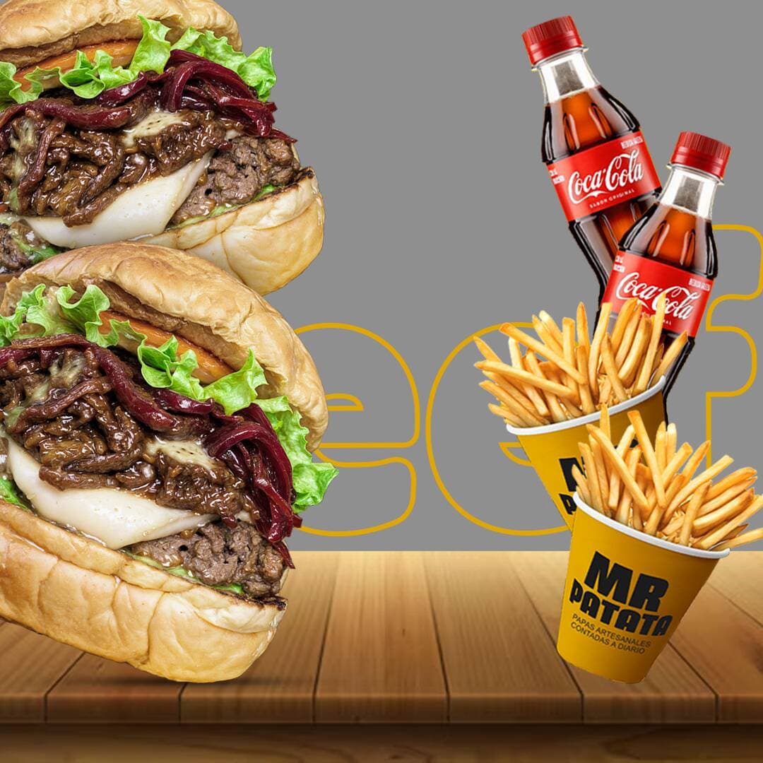 DUO Burgers Mr Green Beef + Papas + 2 Gaseosas