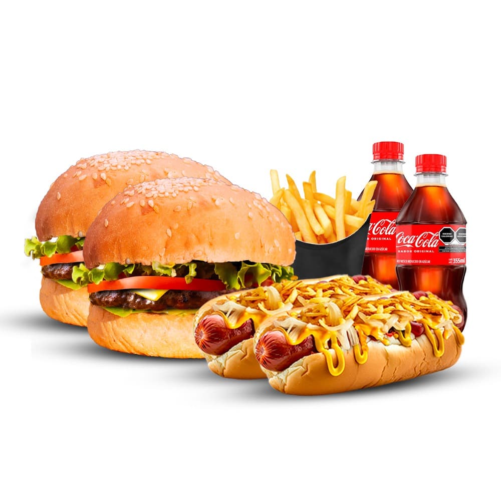 Combo 1 (2 Hamburguesas + 2 Hot Dog + 2 gaceosas)