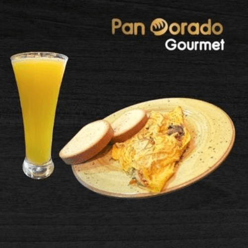 Omelet, Jamon y Queso, Pan y Jugo de Naranja
