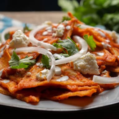 chilaquiles rojos + papas fritas