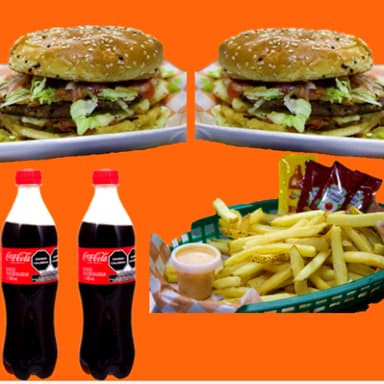 COMBO 3: 2 HAMBURGUESAS, PAPAS, Y 2 REFRESCOS