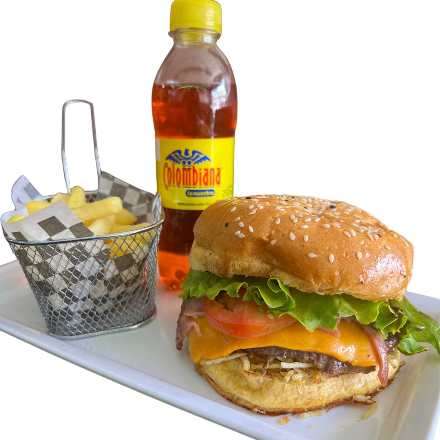 Hamburguesa Res 100% + Papa 120gr + Gaseosa 250ml.