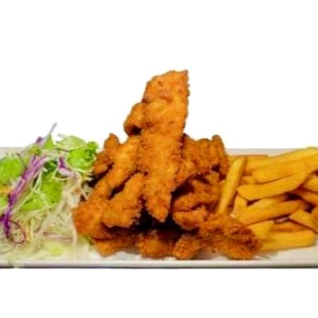 Dedos de Pollo Empanizados + Papas + Ensalada