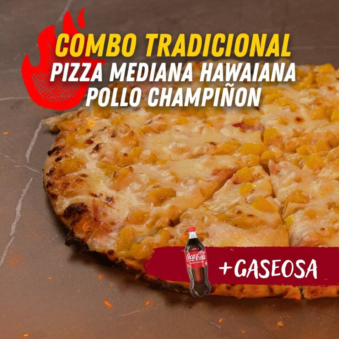 COMBO TRADICIONAL MEDIANA HAWAINA POLLO CHAMPIÑON