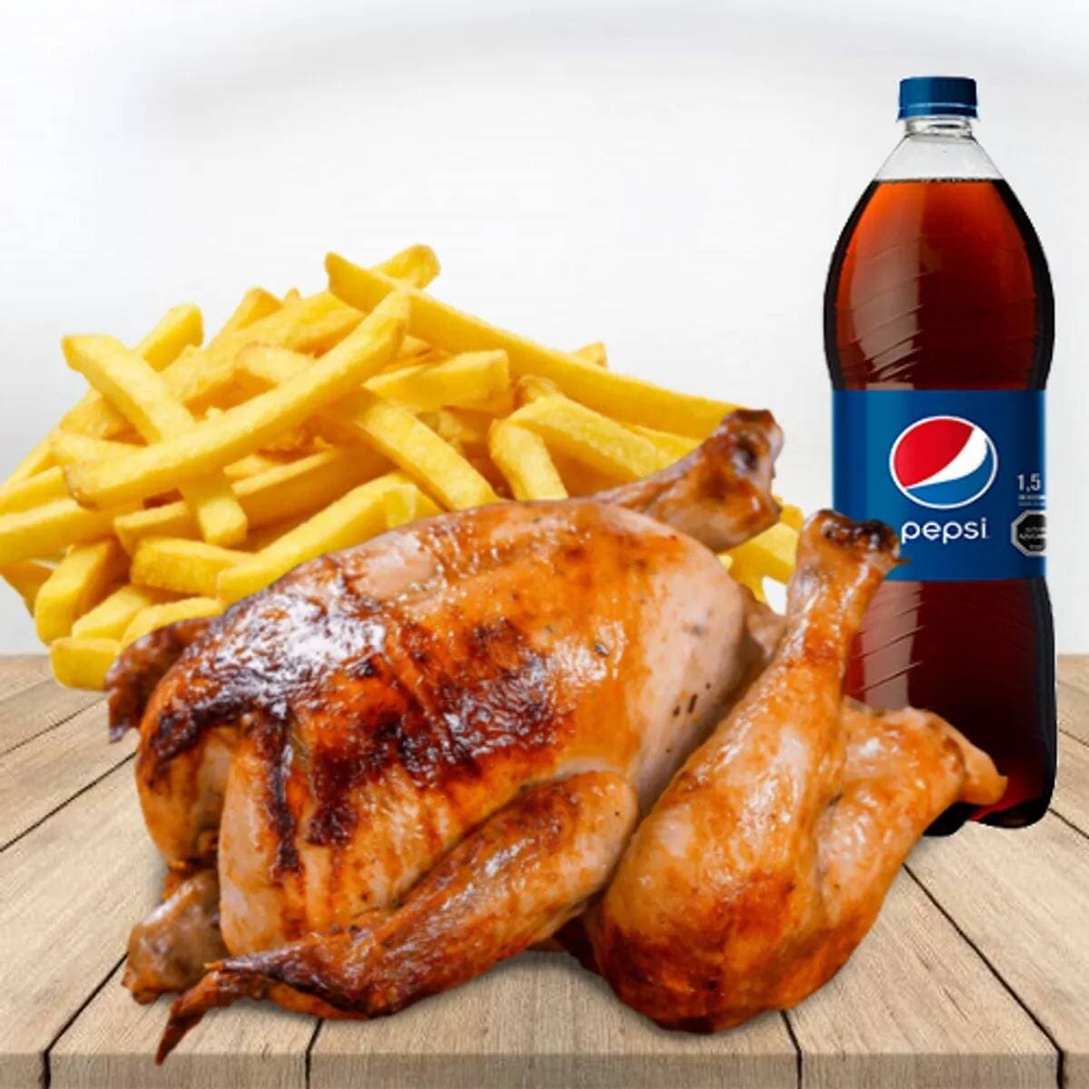 POLLO ENTERO + PAPAS + GASEOSA + HELADO DE LITRO