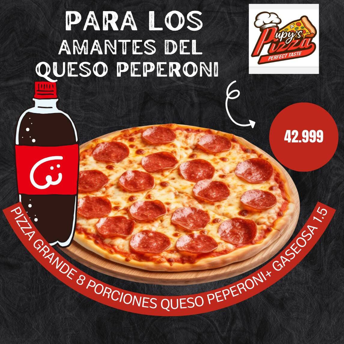 Combo Pizza 8 Porciones + Gaseosa 1.5 Lts