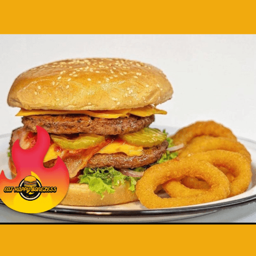 Hamburgesa Doble de Res con Papas o Aros
