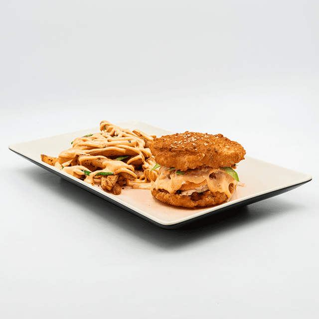 Oriental Burger de camarón empanizado