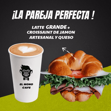 Latte Grande y Croissan Artesanal