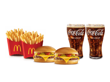 2 Hamburguesas con Queso, 2 McPapas ® Medianas y 2 bebidas media