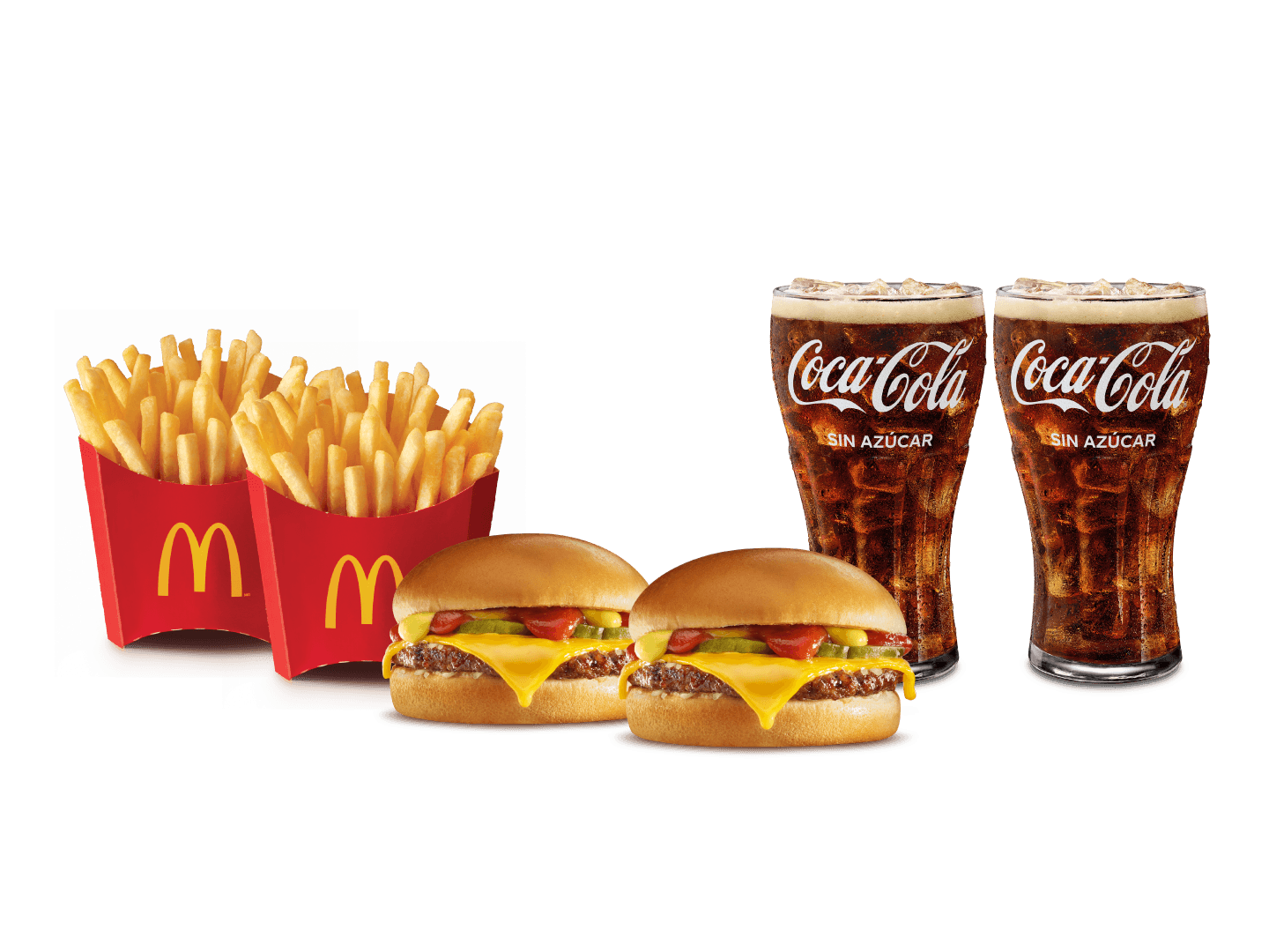 2 Hamburguesas con Queso, 2 McPapas ® Medianas y 2 bebidas media