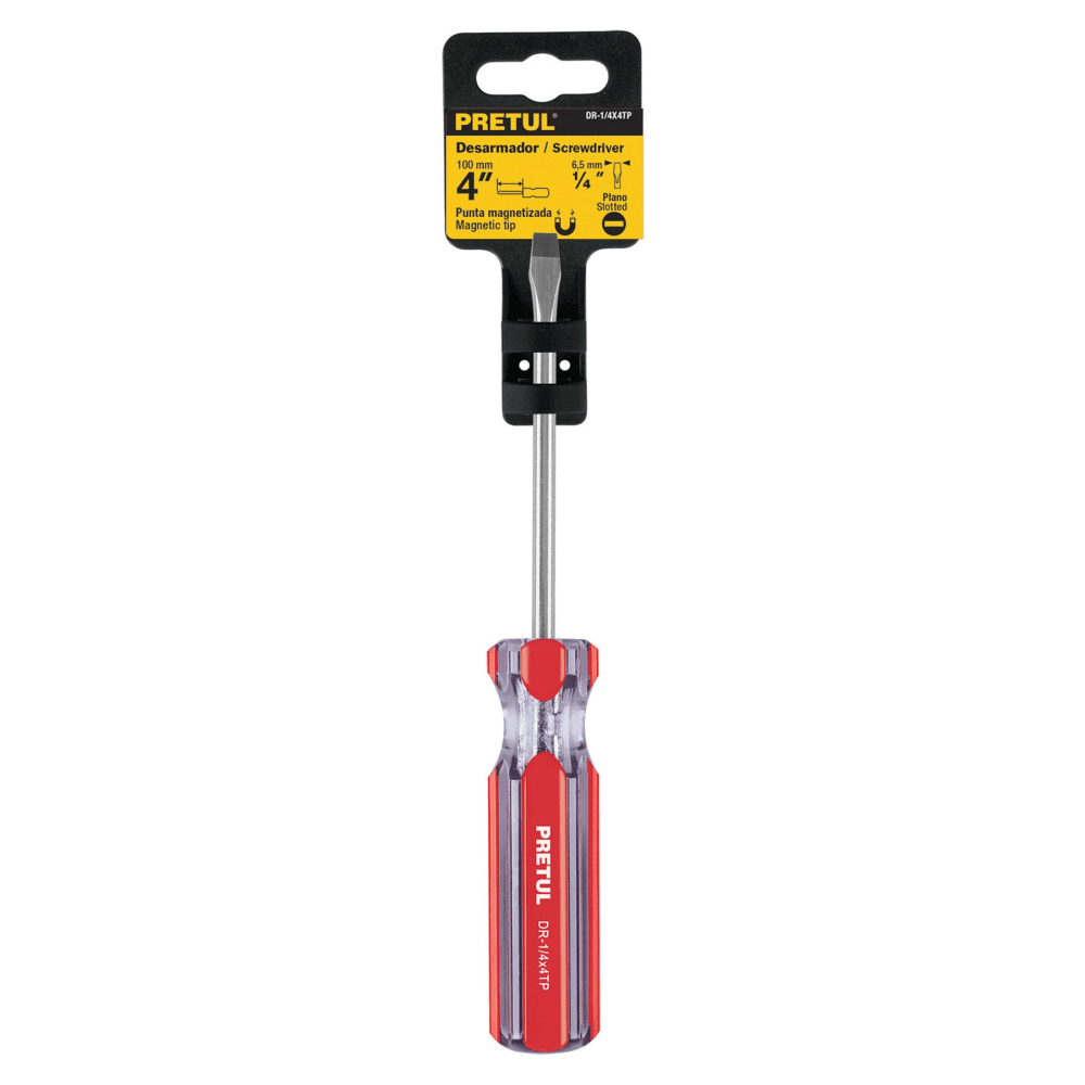 Desarmador plano 1/4 x 4" mango de PVC, Pretul