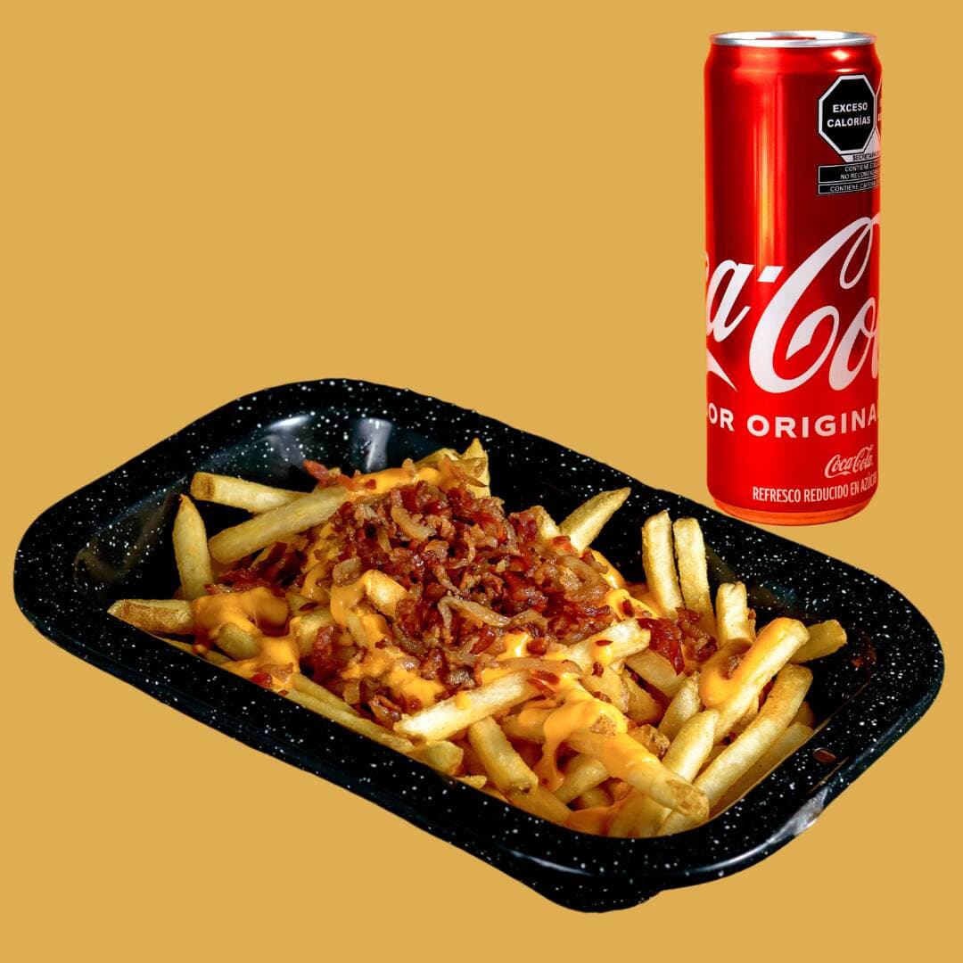 Papas con Queso y Tocino + Coca Cola