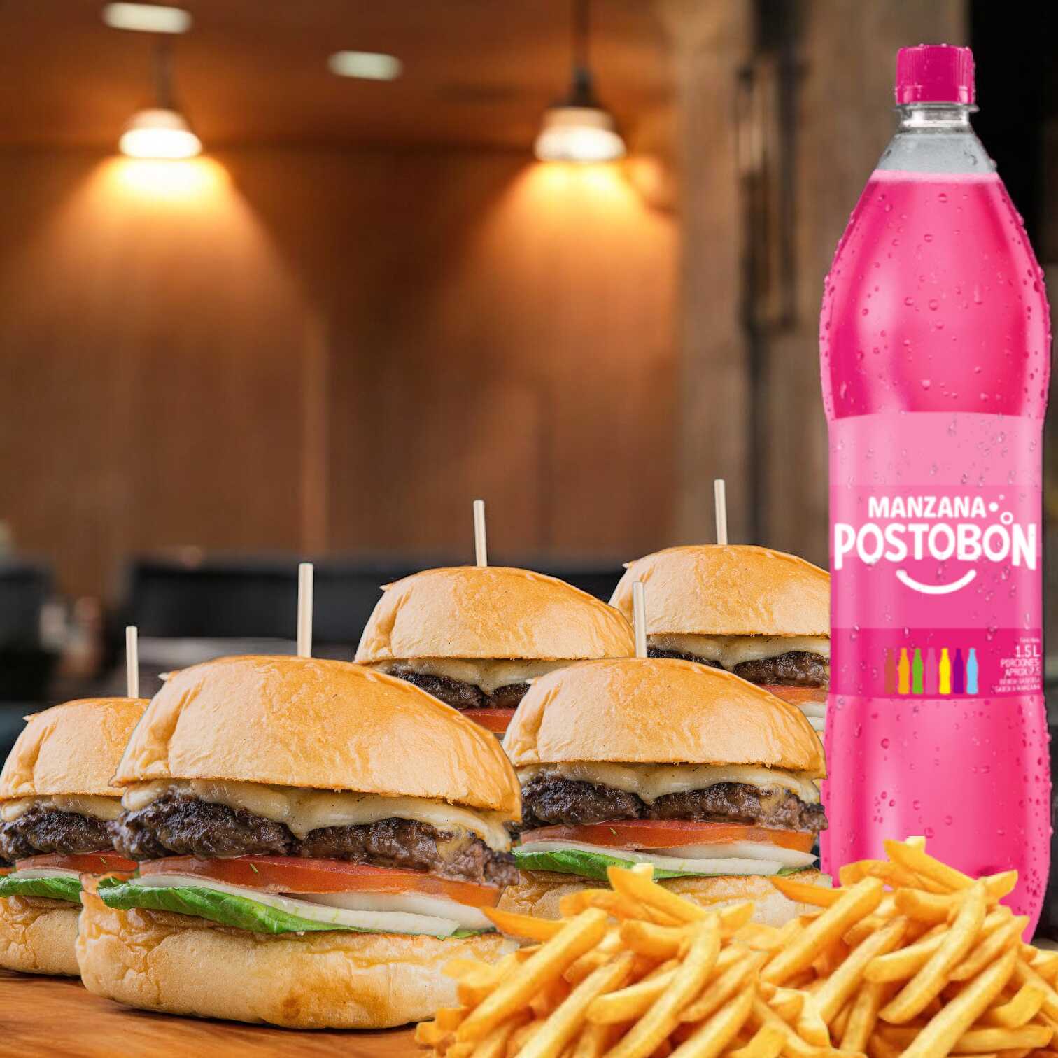COMBO FAMILIAR 5 HAMBURGUESA + PAPAS + GASEOSA 1,5