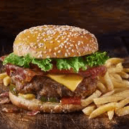 Hamburguesa con Tocino y Papas