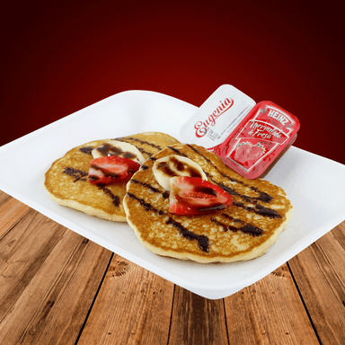 Hot Cakes con Fruta 2 Pz Miel de Maple