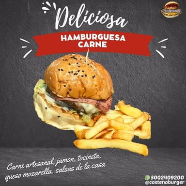 BURGER CARNE + PAPAS FRANCESAS