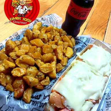 perro clasic + papascriollas + gaseosa 250 coca co