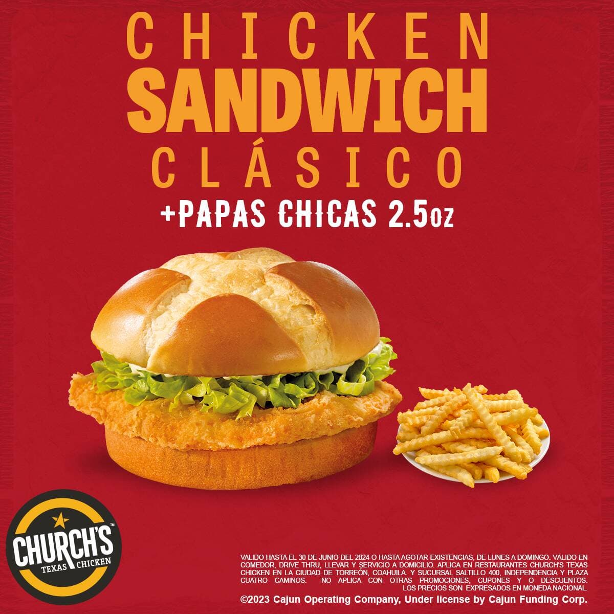 Chicken Sandwich Clasico y Papas Fritas Chicas.