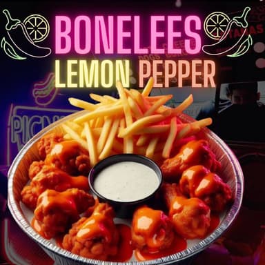 Bonelees Lemon Pepper con papas fritas