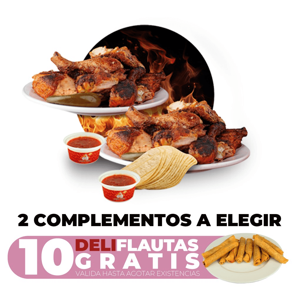 PKT Feliz 2 Pollos y 2 Complementos + 10 Flautas