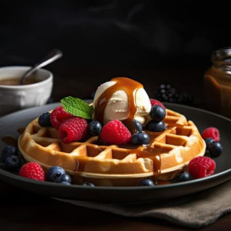 Mini Waffle con 1 Bola de Helado y Frutas