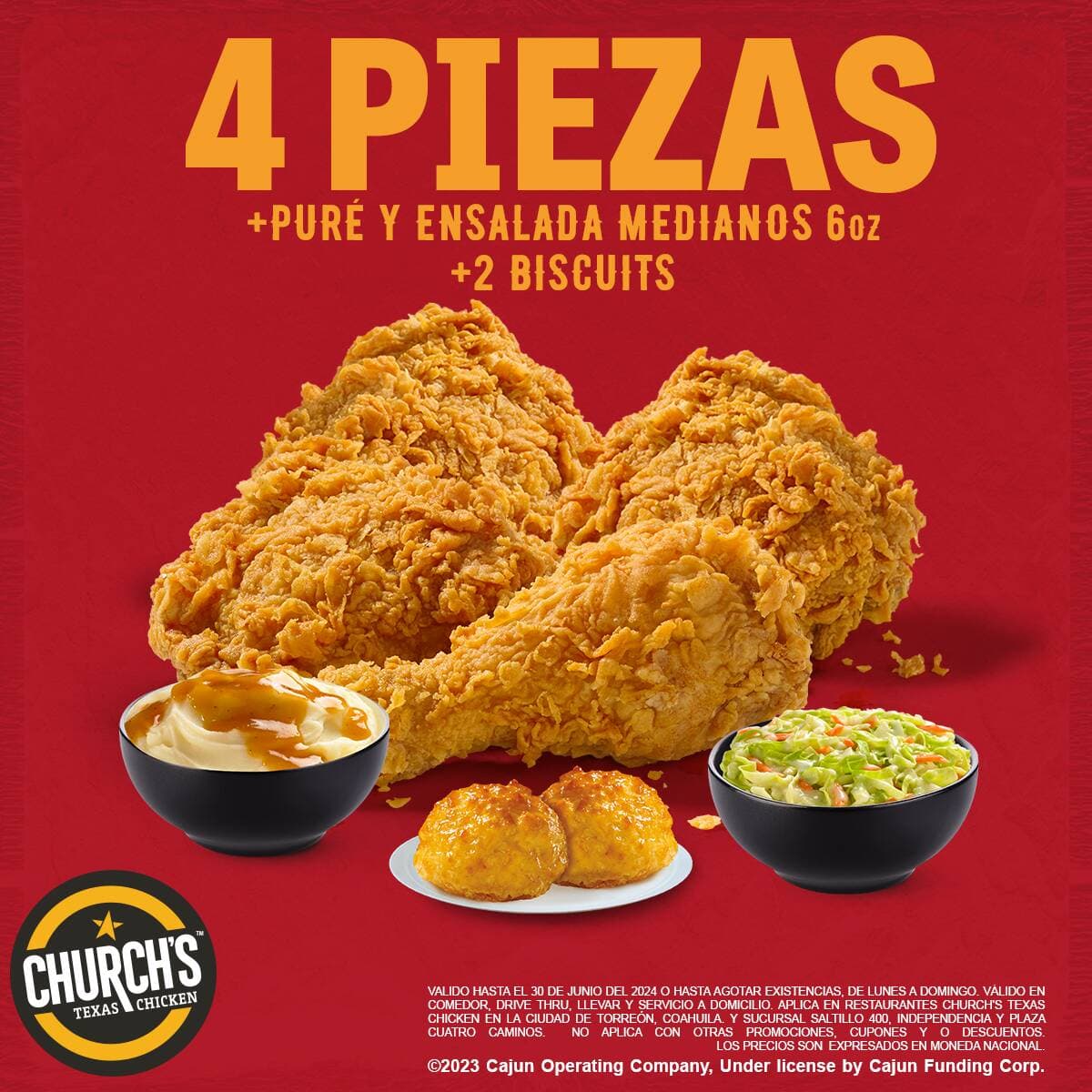 4 Pza pollo, 2 Complementos Medianos, 2 Biscuits