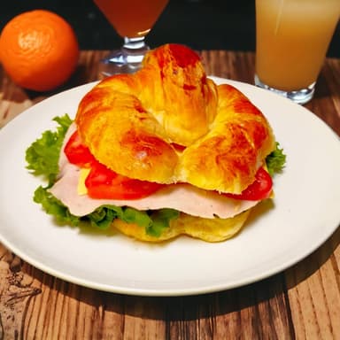 Jugo De Naranja & Cuernito Con Jamón y Queso