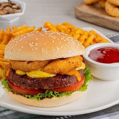 Hamburguesa Aros de Cebolla Refresco Gratis