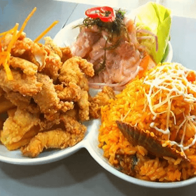 Trio Marino Ceviche, Chicharrón, Arroz, Mariscos