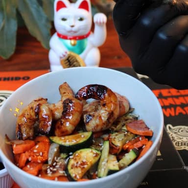 Teriyaki a las Brasas de Camarón.
