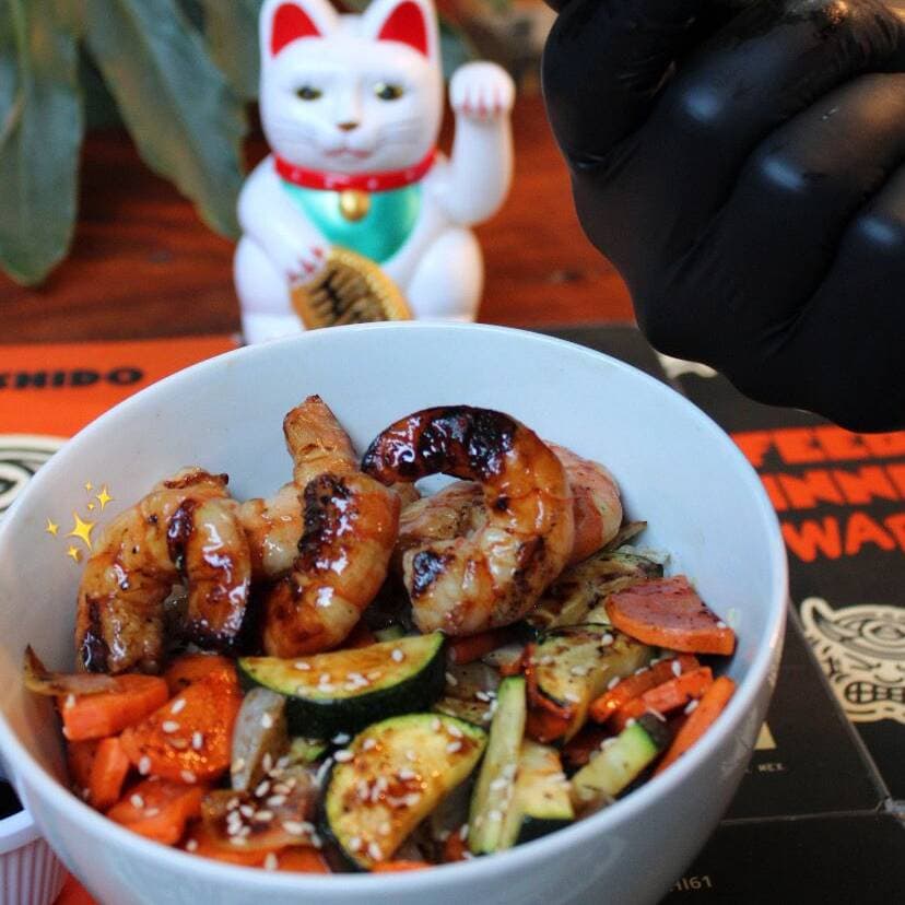 Teriyaki a las Brasas de Camarón.