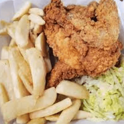 PIERNA BROASTER + PAPAS FRITAS