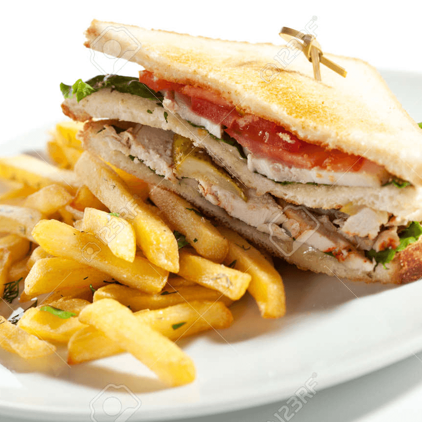 Sándwich de pechuga de pollo con papas