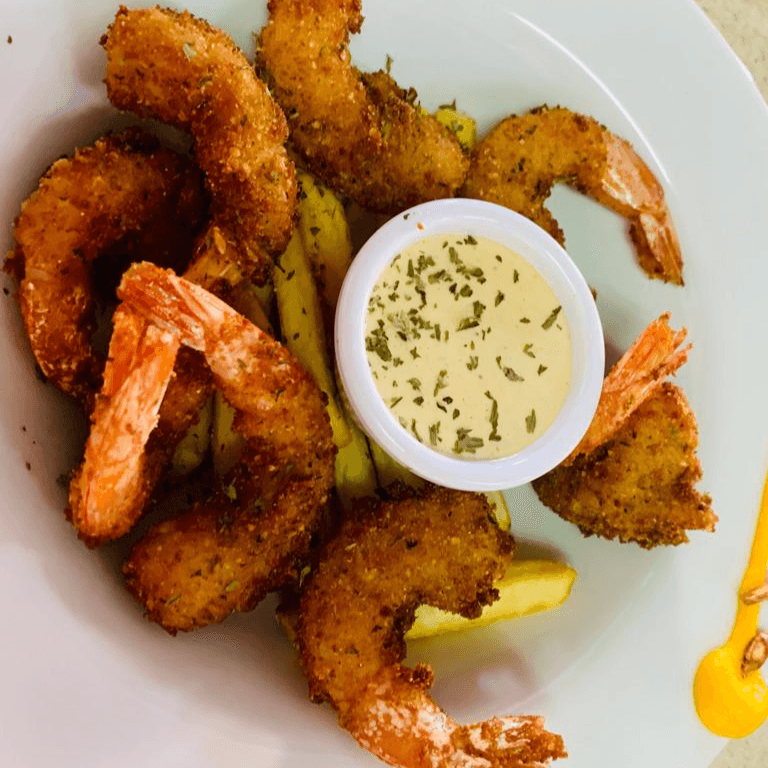 Camarones Empanizados +Té Frío de la Casa de Limón