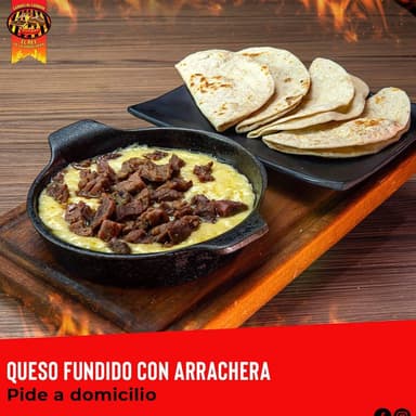QUESO FUNDIDO CON ARRACHERA + 1 REFRESCO