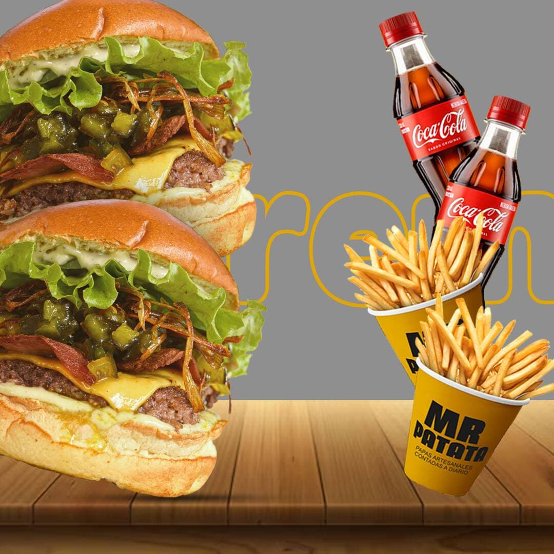 DUO Burgers Mr Supreme + Papas + 2 Gaseosas