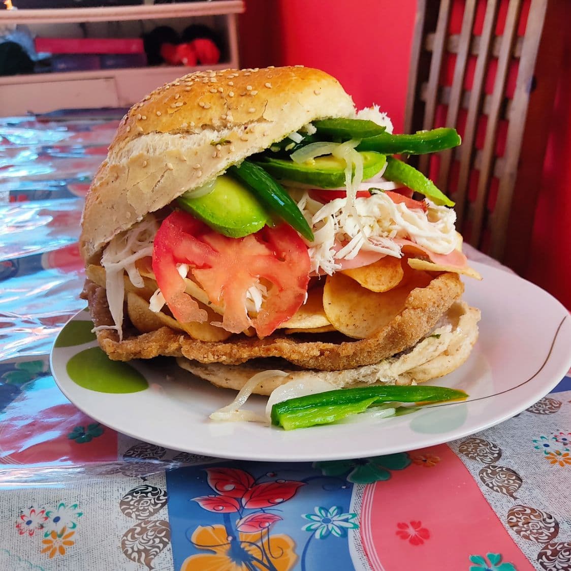 Cemita beisbolera de carne enchilada