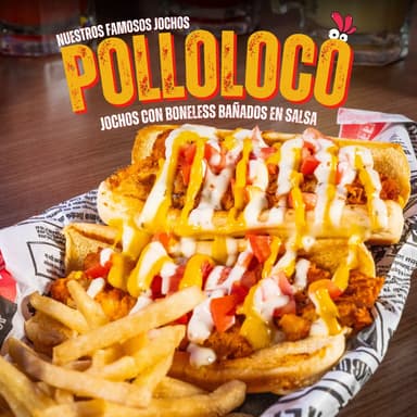 Hot dog pollo loco con papas