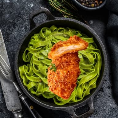 Fetuccine Alpesto+pollo Crispy
