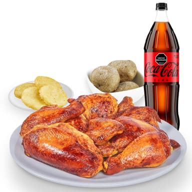 Promo kokoriko asado, papa, arepa y coca