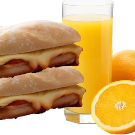Combo 6 (2 Sándwich Queso Hot + 1 Jugo de Naranja)