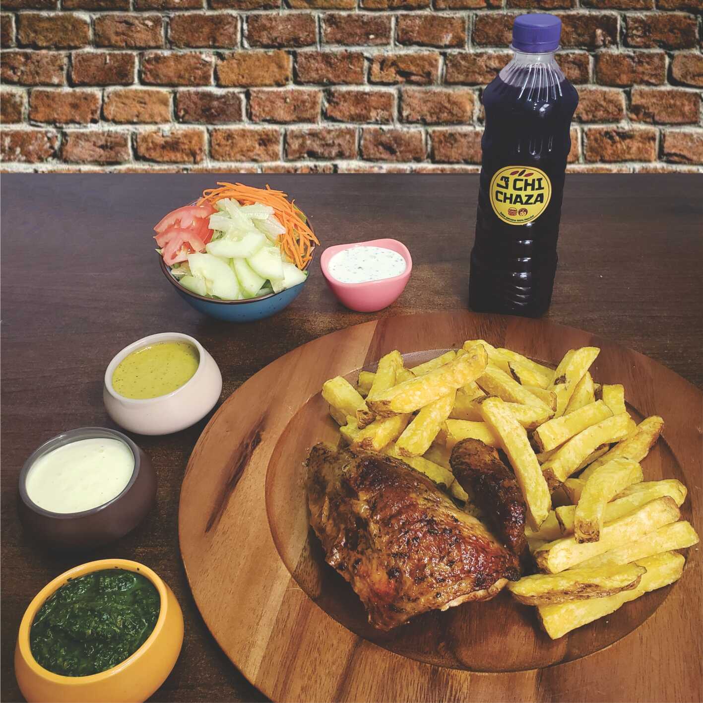 1/4 Pollo+ Papas fritas+ Ensalada+ Bebida  a elecc
