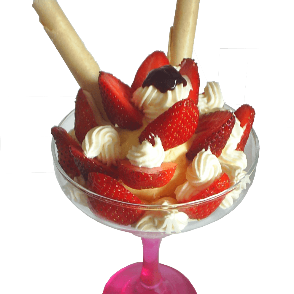 Fresas con crema y helado