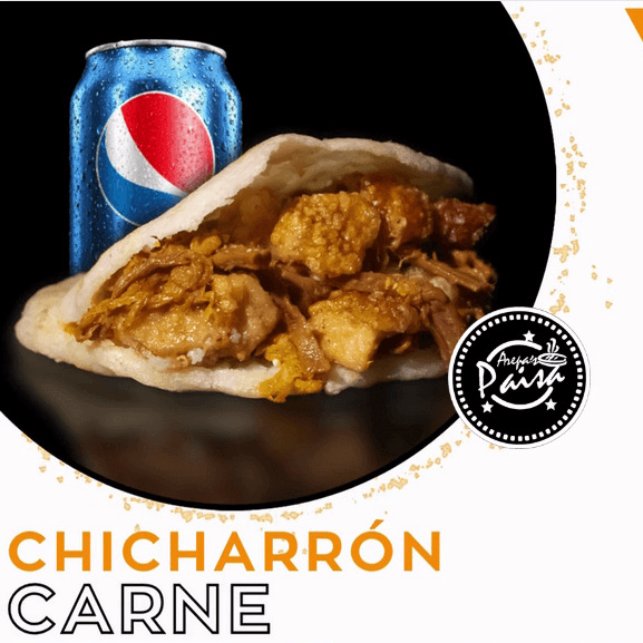 Arepa Carne Chicharrón + Bebida