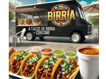 Birria el gallo food truck. Suc Fulton